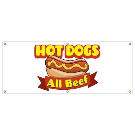 Hot Dogs All Beef Banner Heavy Duty 13 Oz Vinyl With Grommets